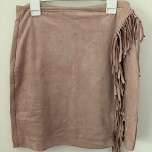 Suede fringe wrap skirt